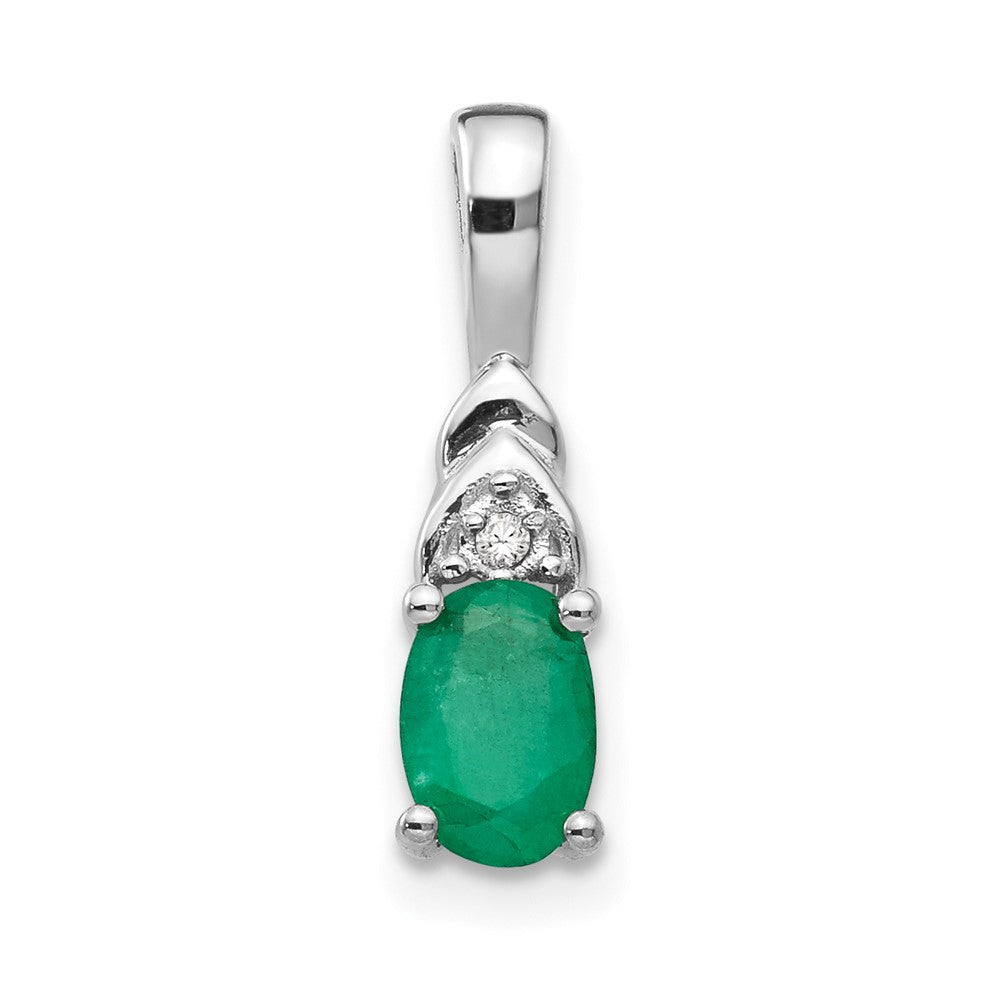 14k White Gold Emerald and Diamond Pendant
