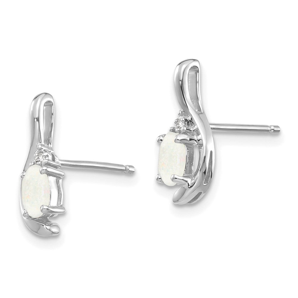 14k White Gold Opal and Diamond Post Earrings