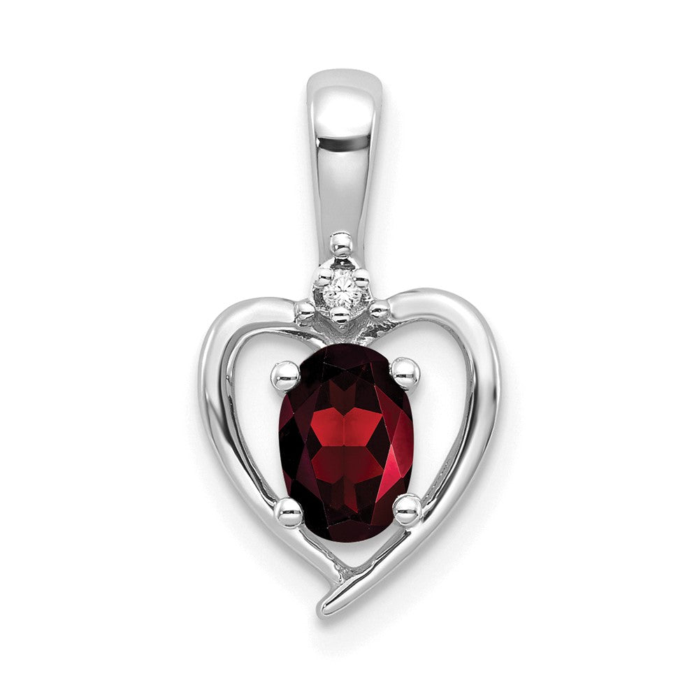 14k White Gold Garnet and Diamond Heart Pendant