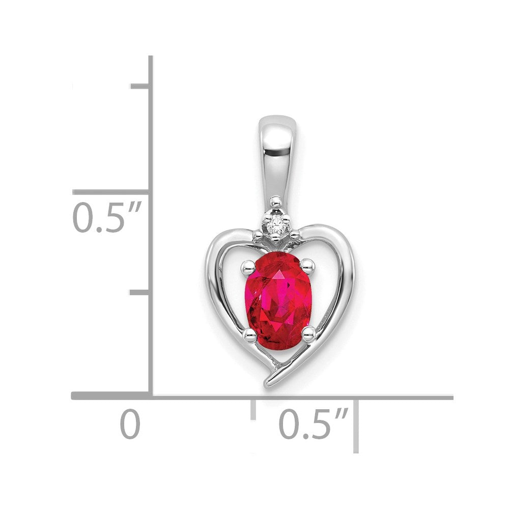 14k White Gold Ruby and Diamond Heart Pendant