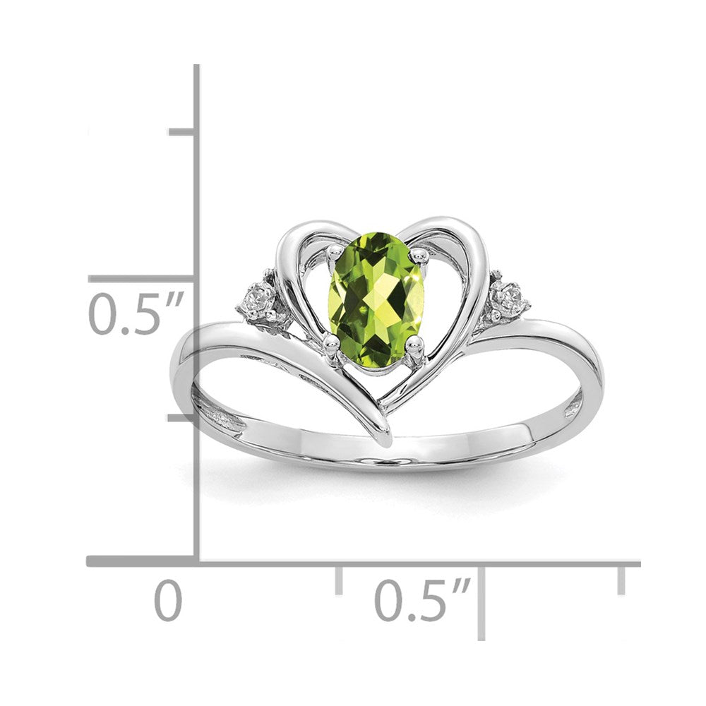 14k White Gold Peridot and Diamond Heart Ring