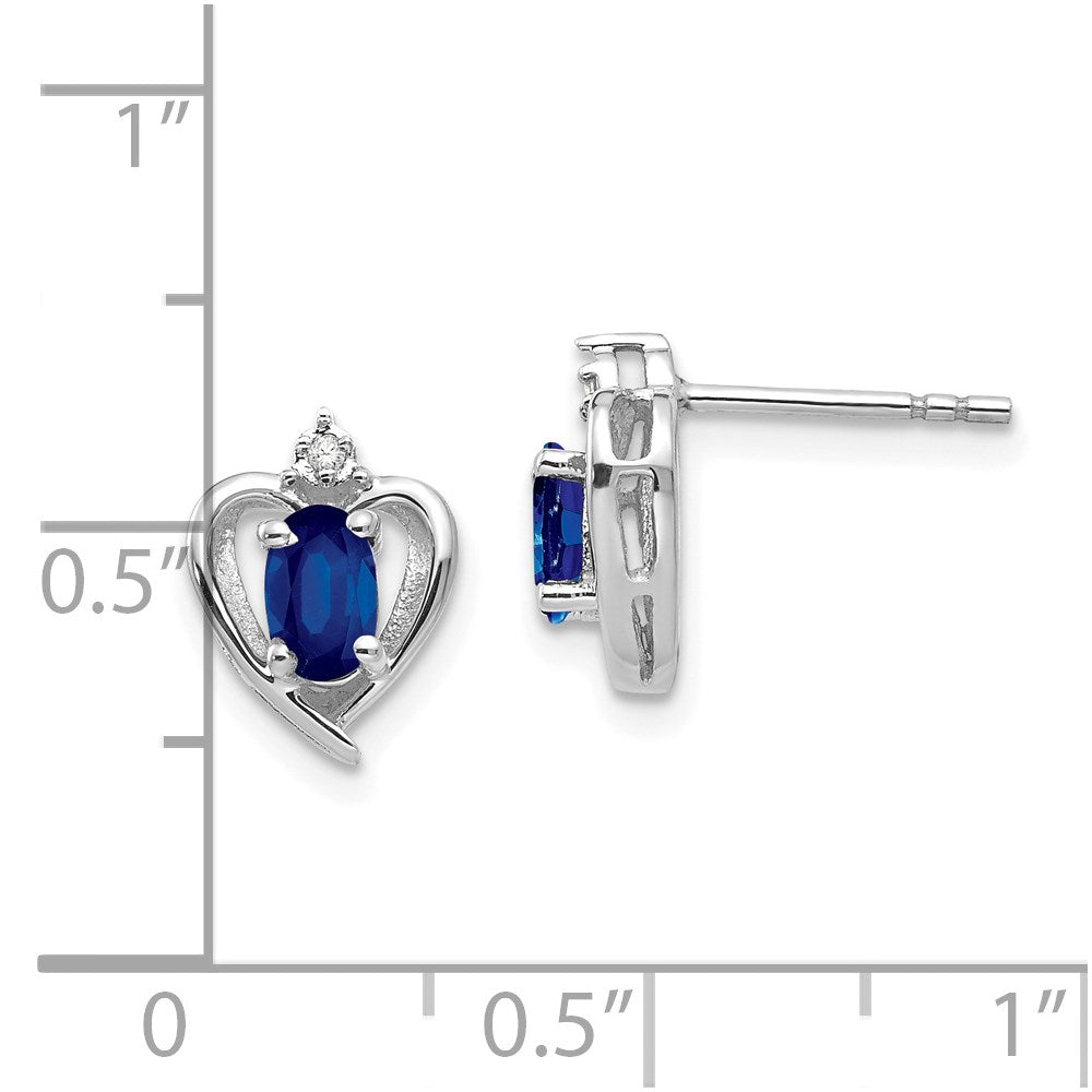 14k White Gold Sapphire and Diamond Heart Post Earrings