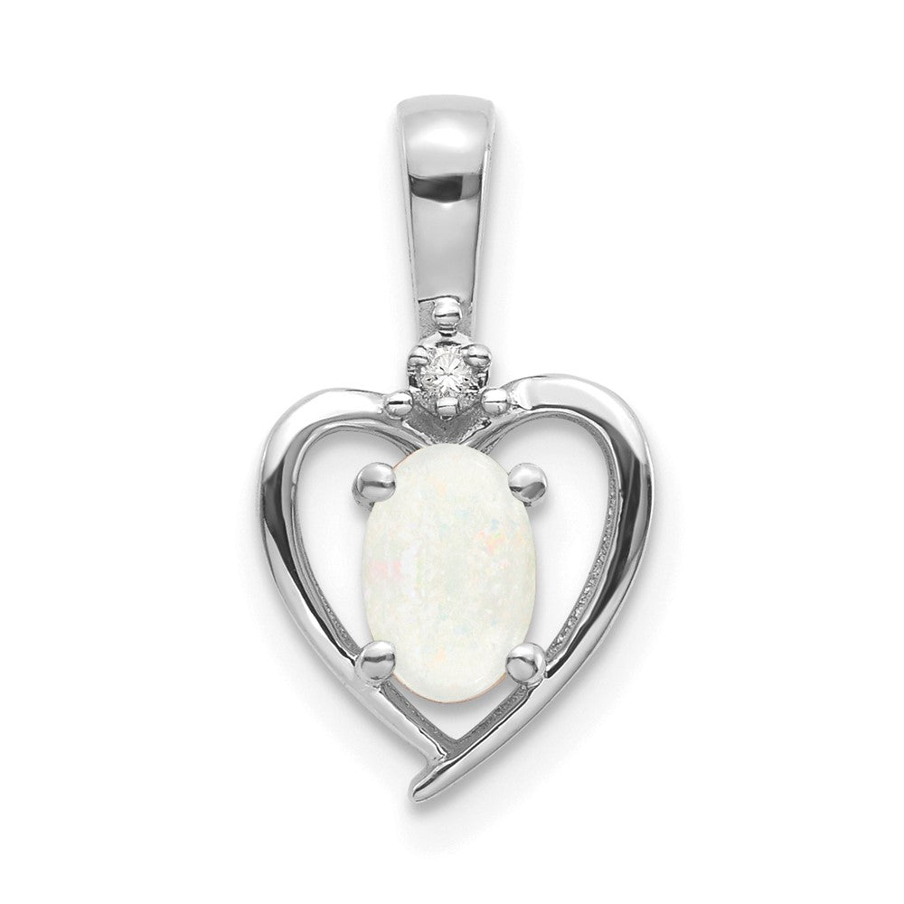 14k White Gold Opal and Diamond Heart Pendant