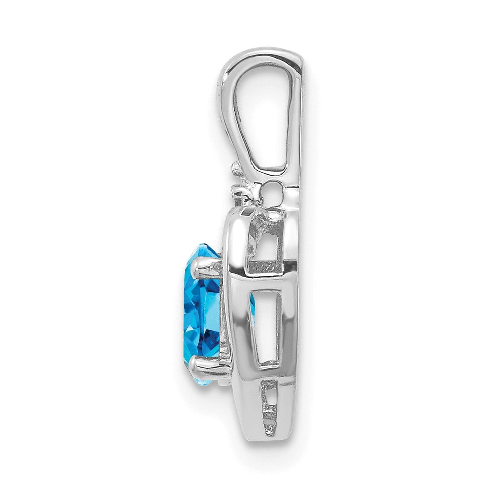 14k White Gold Blue Topaz and Diamond Heart Pendant