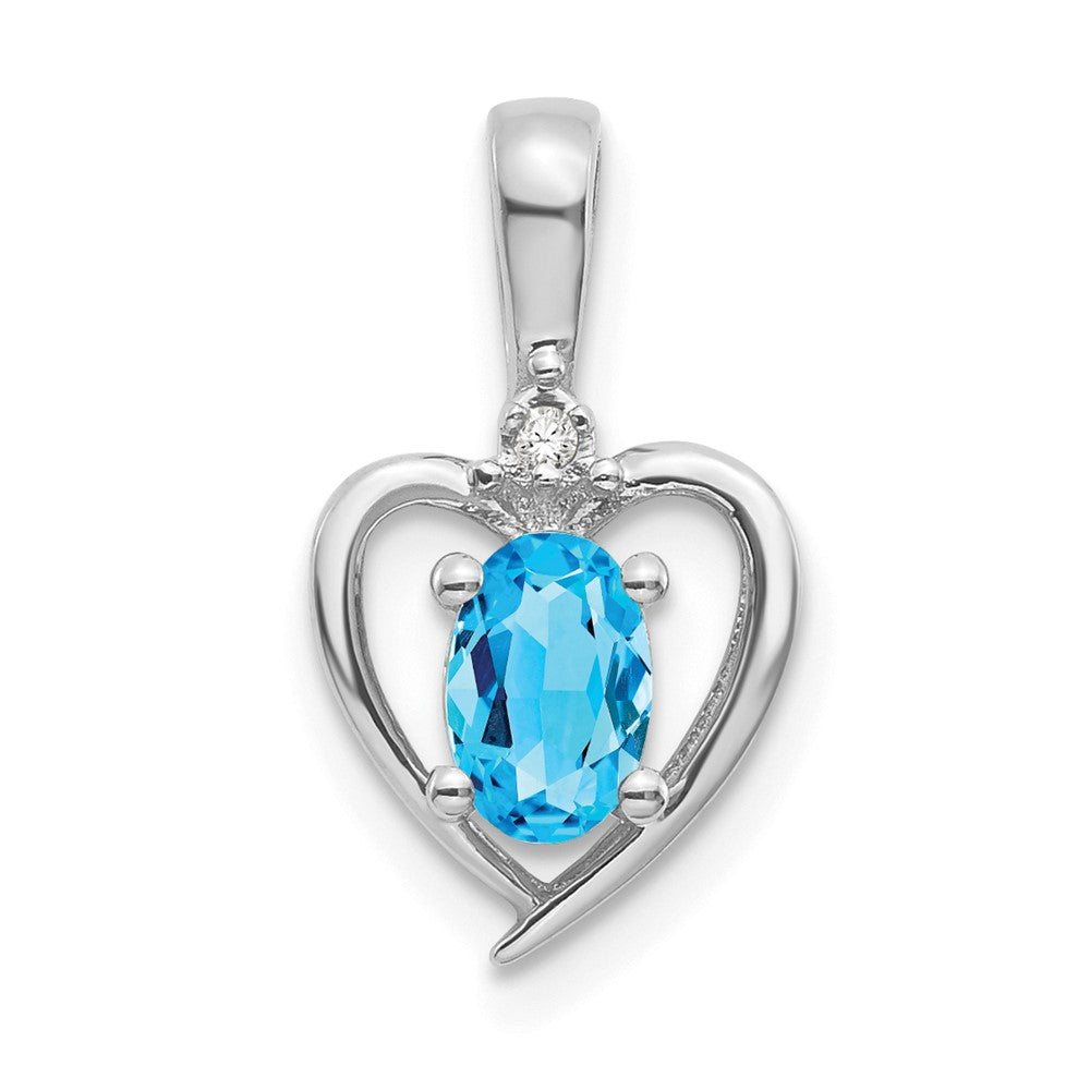 14k White Gold Blue Topaz and Diamond Heart Pendant