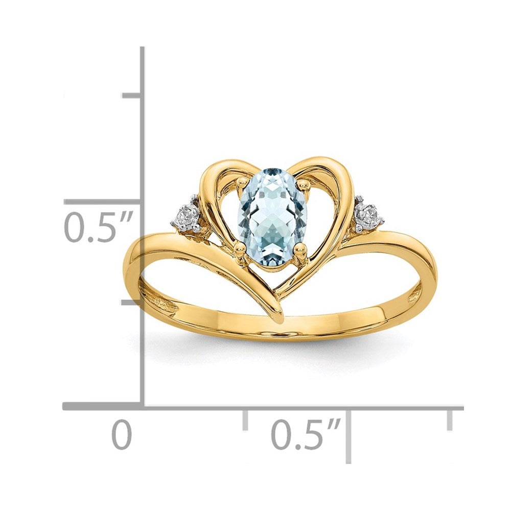 14k Aquamarine and Diamond Heart Ring