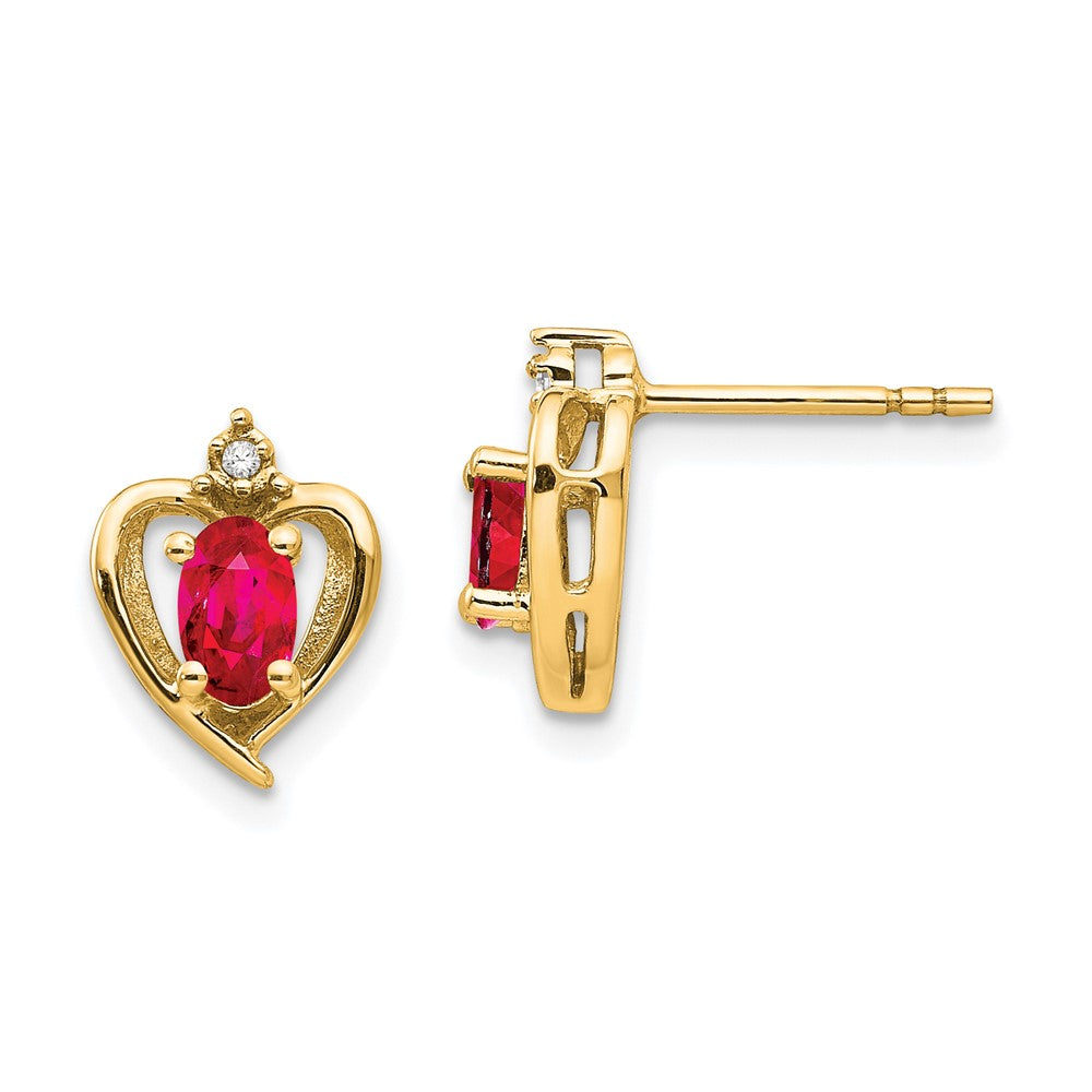 14k Ruby and Diamond Heart Earrings