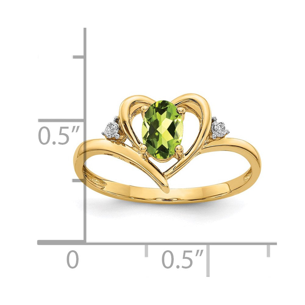 14k Peridot and Diamond Heart Ring