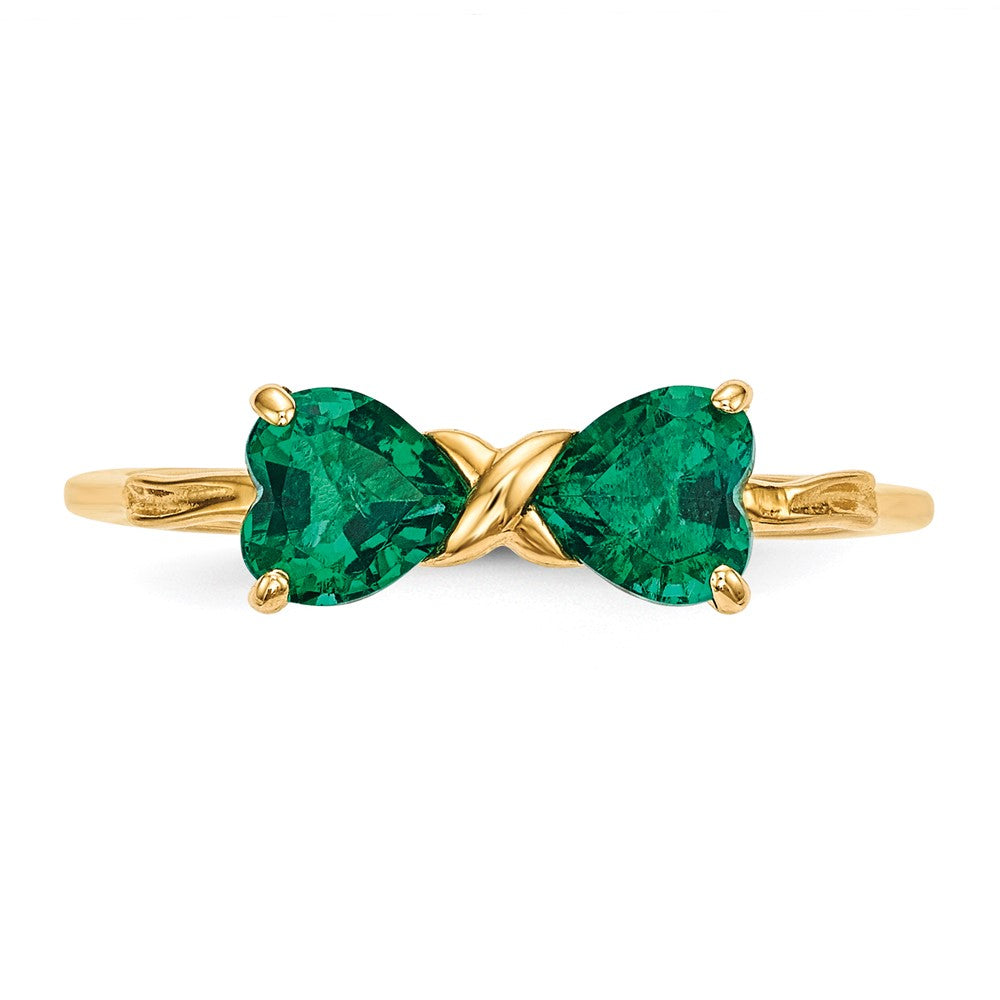 14k Gold Polished Created Emerald Bow Ring