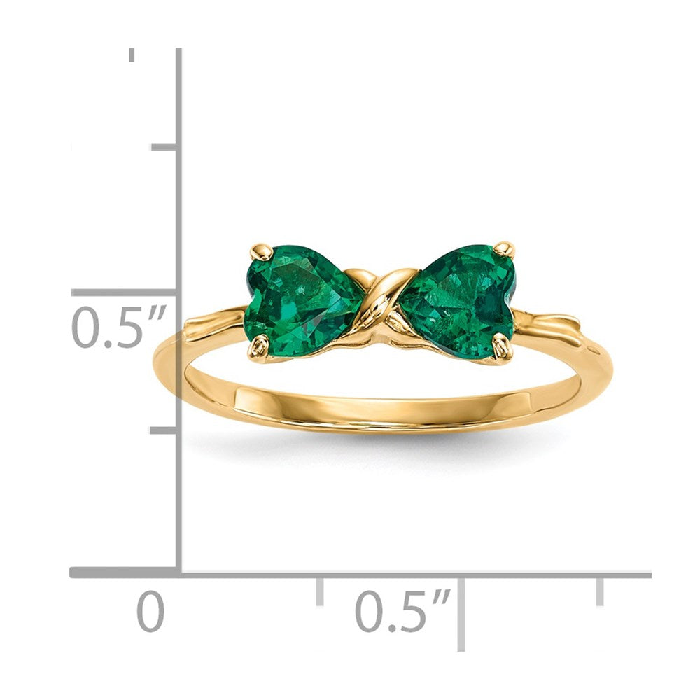 14k Gold Polished Created Emerald Bow Ring