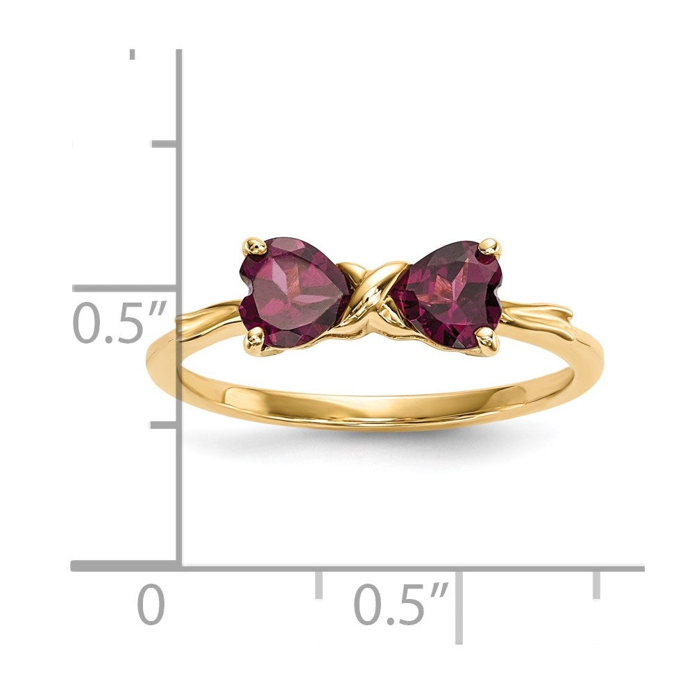 14k Gold Polished Rhodolite Bow Ring