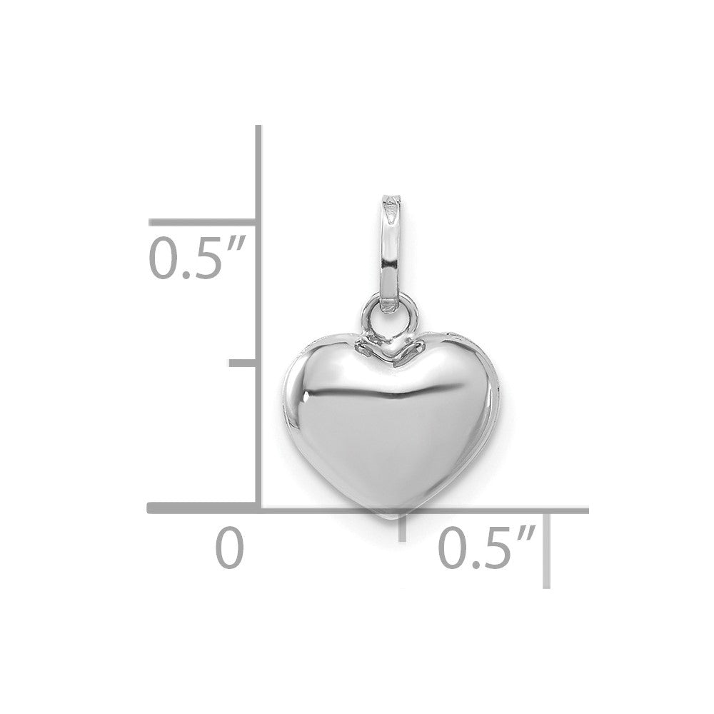 14k White Gold 3D Puffed Heart Pendant