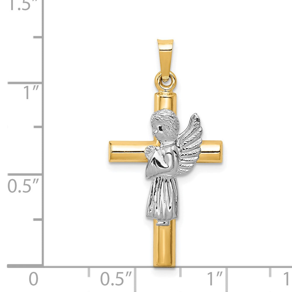 14K Two-Tone Angel and Cross Pendant
