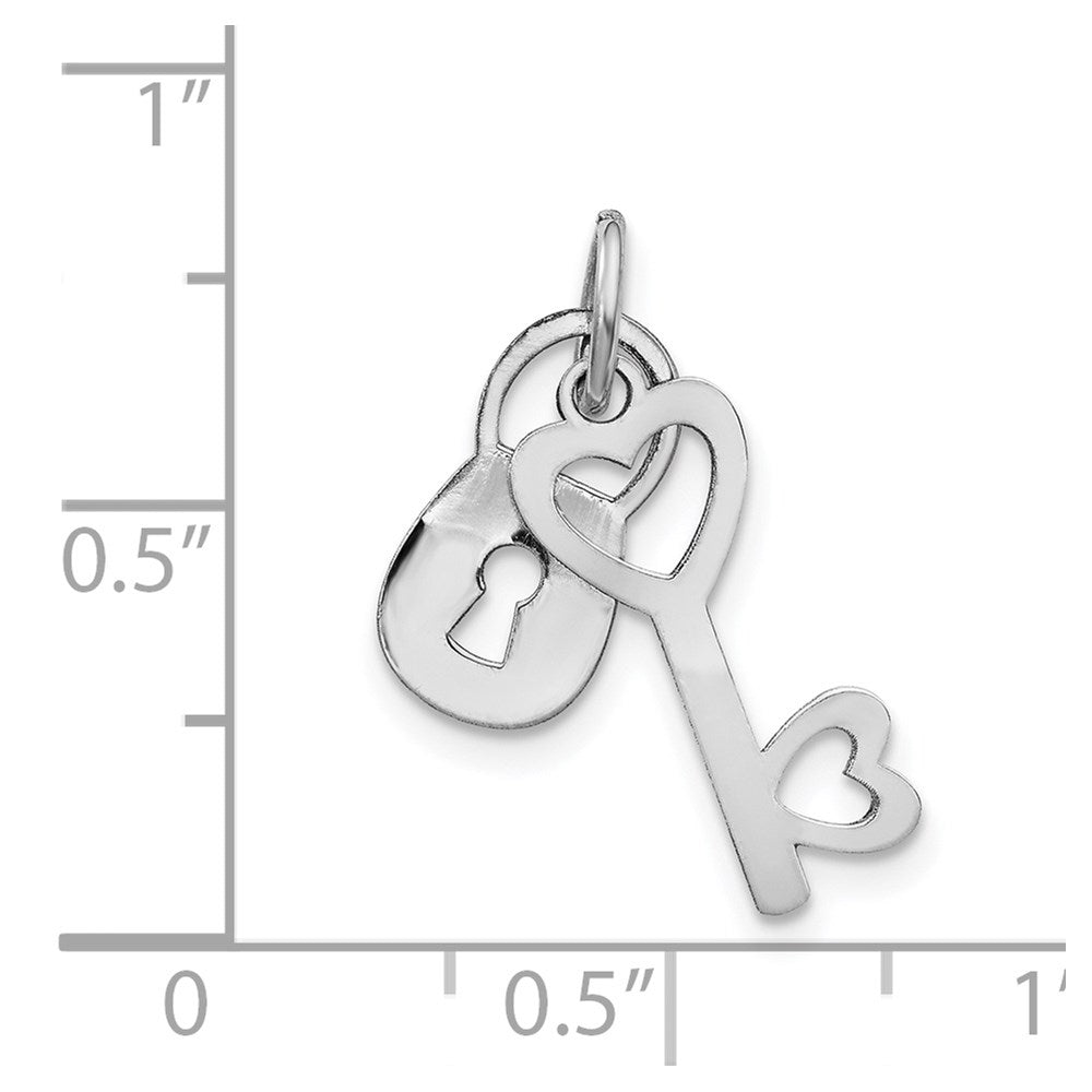 14k White Gold Polished Moveable Lock and Heart Key Charm