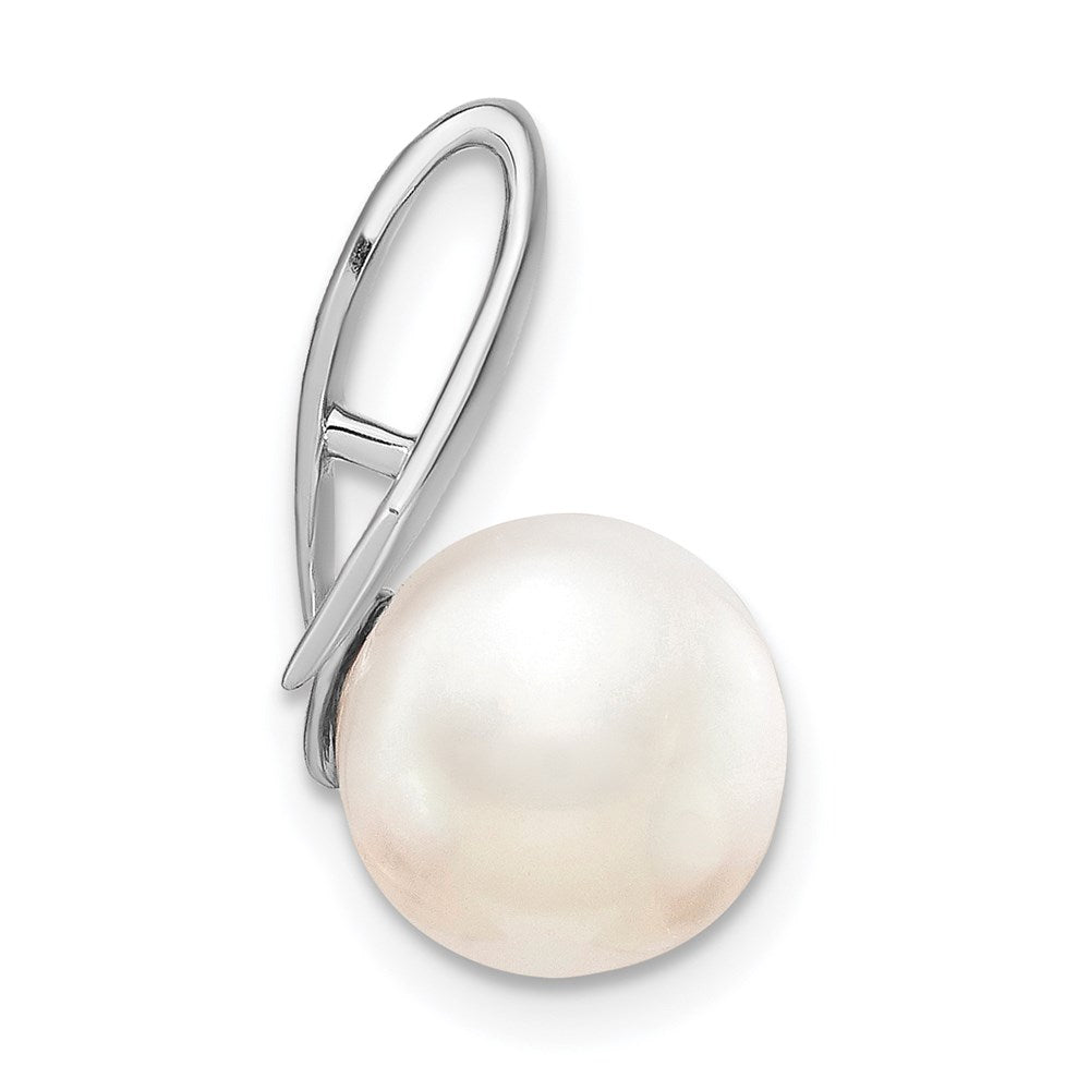14k White Gold 8-9mm Button FWC Pearl Satin Finish Pendant Slide