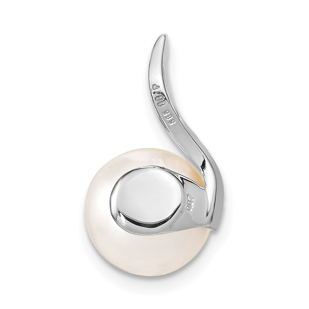 14k White Gold 9-10mm White Button FWC Pearl and Diamond Pendant