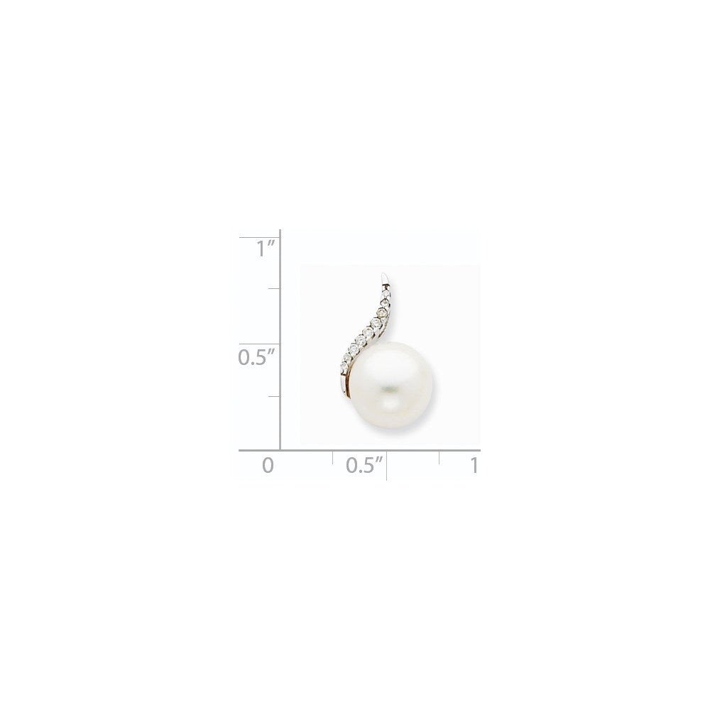 14k White Gold 9-10mm White Button FWC Pearl and Diamond Pendant