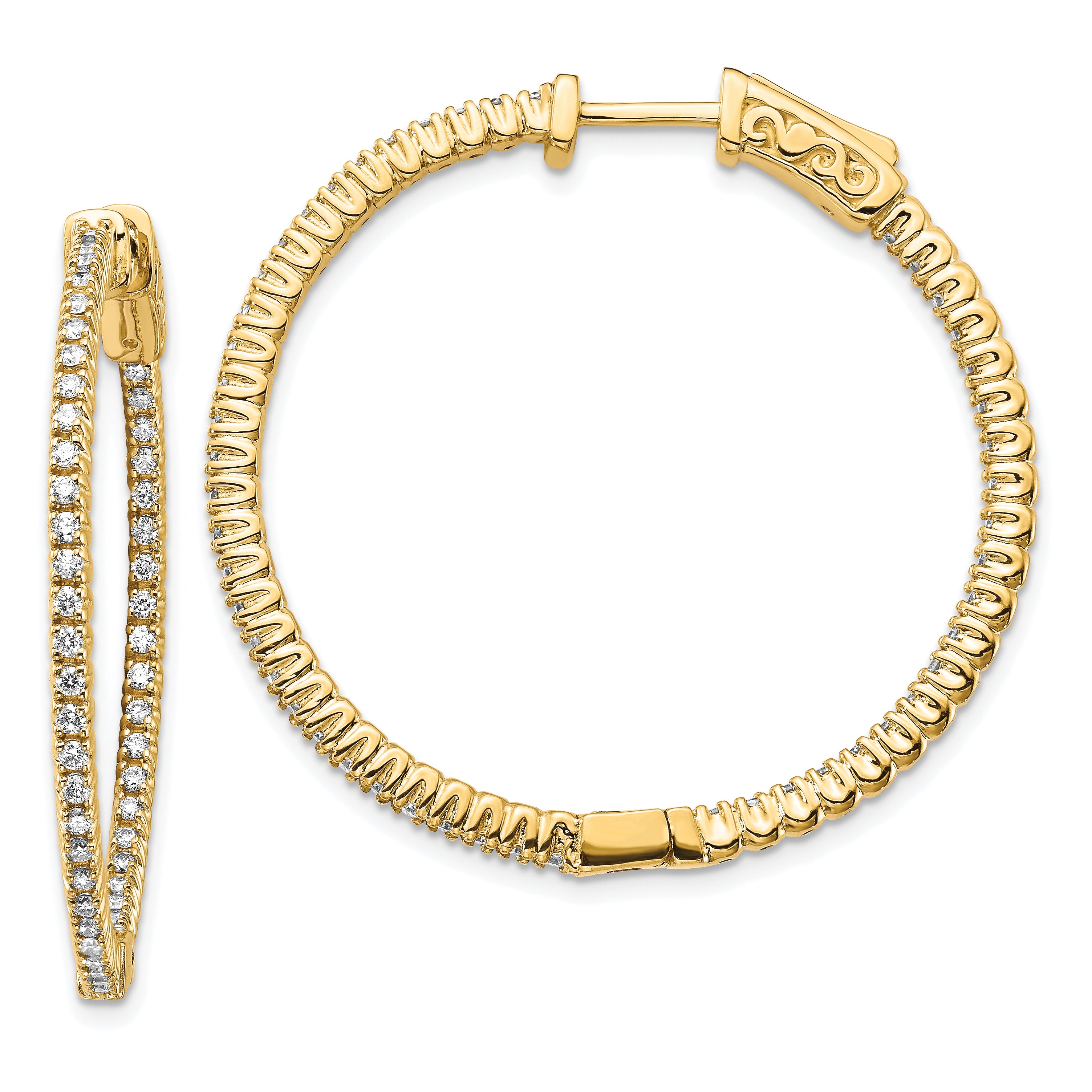 14k 3/4 carat Lab Grown Diamond VS/SI+ G+ Round In and Out Safety Clasp Hoop Earrings