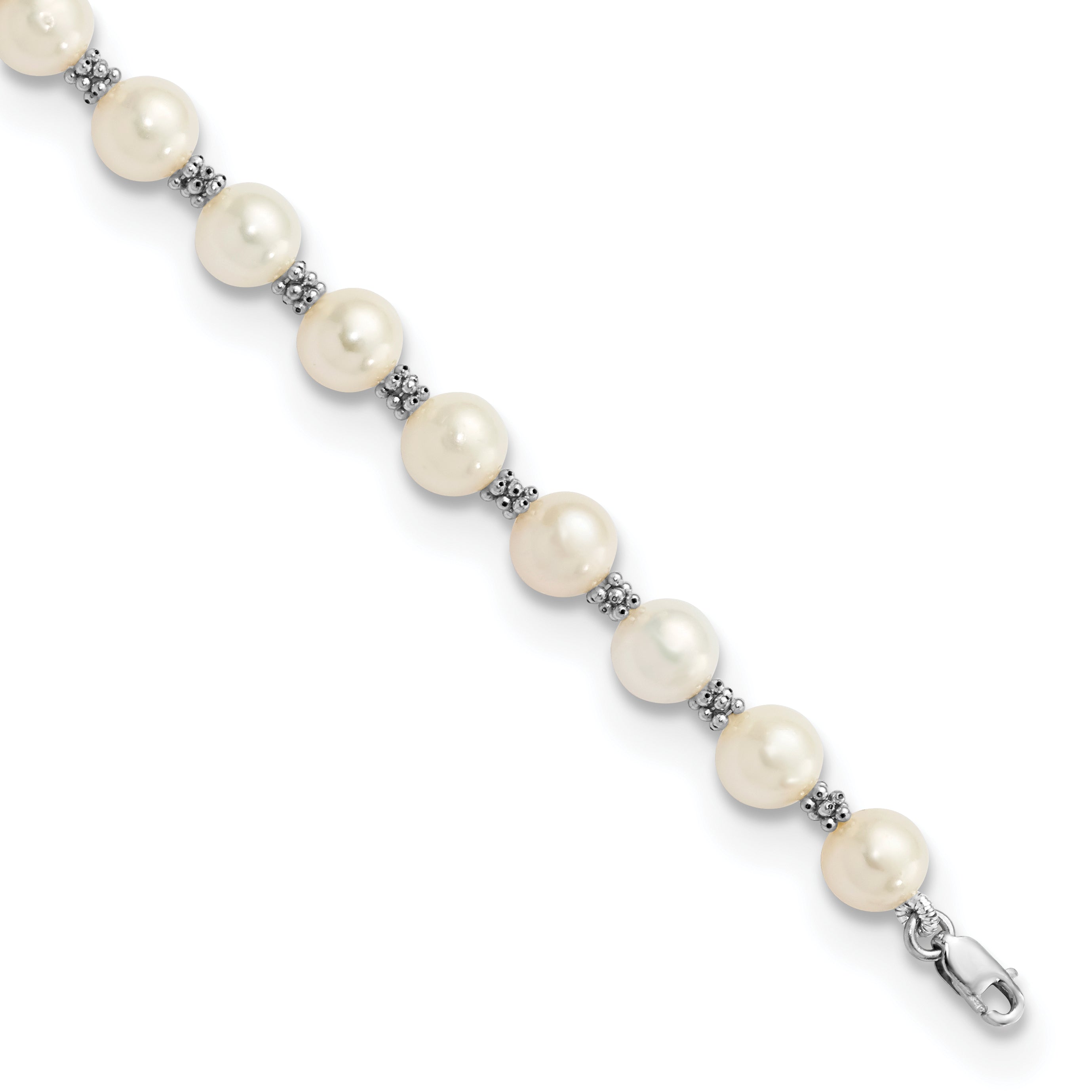 14k White Gold 6-7mm White Semi-round Freshwater Cultured Pearl Bracelet