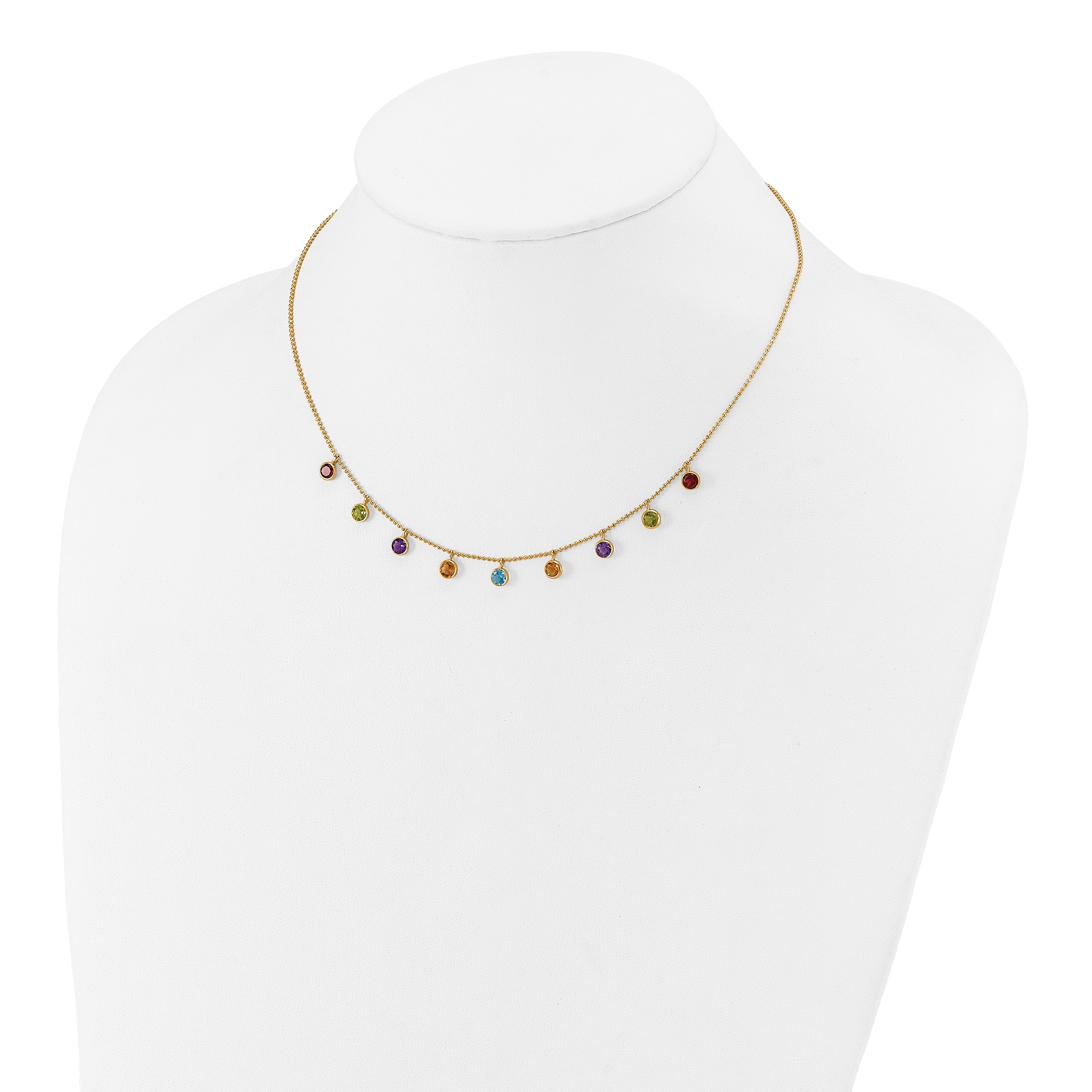 14K Multi-color Gemstone Necklace 16 w/ 2in ext.