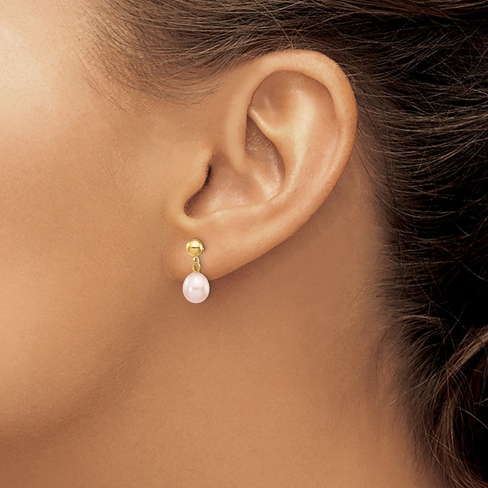 14k 6-7mm Pink Rice Freshwater Cultured Pearl Dangle Post Earrings