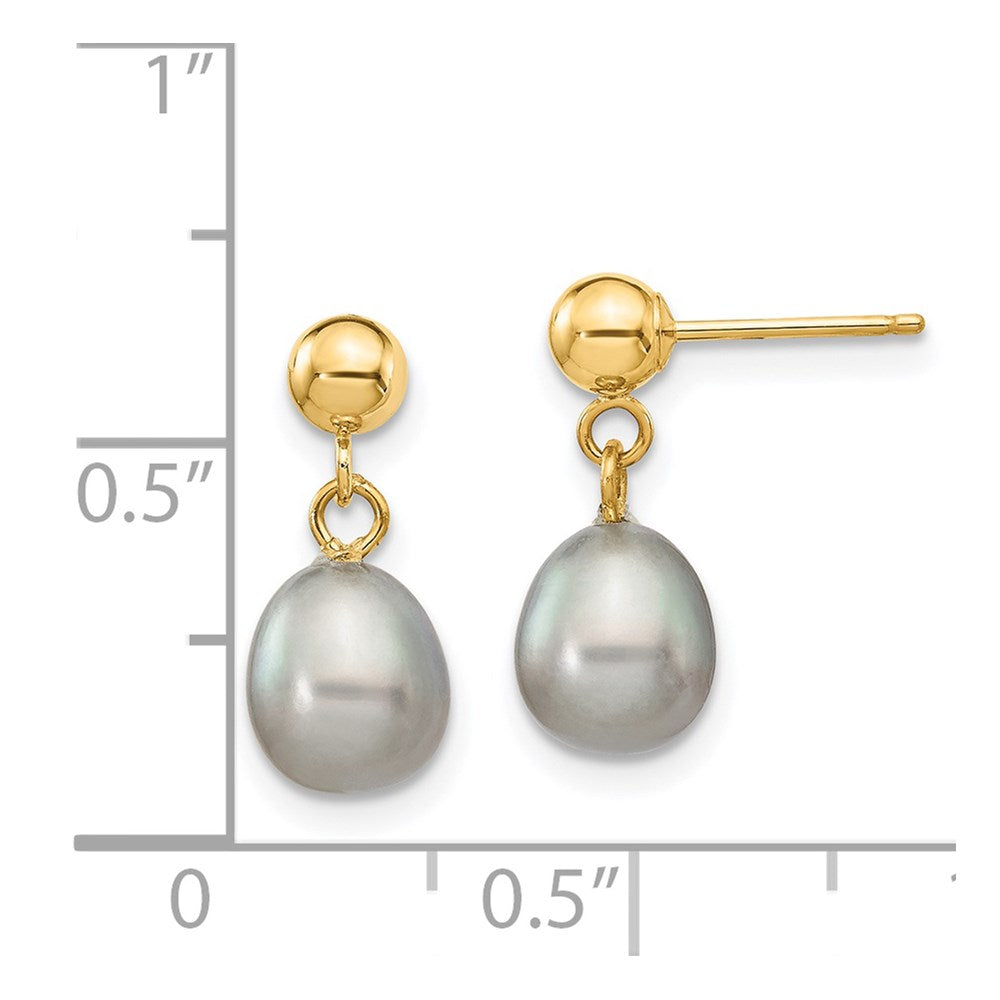 14k 6-7mm Grey Rice Freshwater Cultured Pearl Dangle Post Earrings