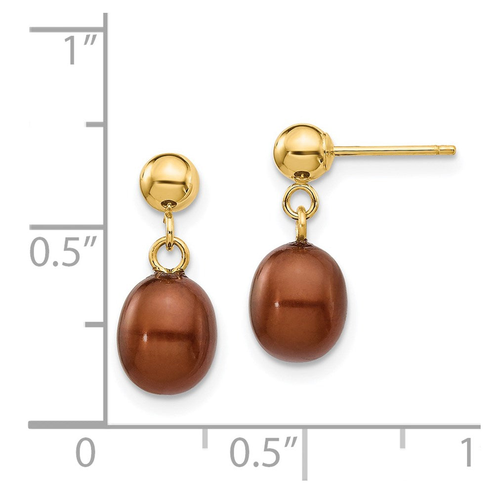 14k 6-7mm Brown Rice Freshwater Cultured Pearl Dangle Post Earrings