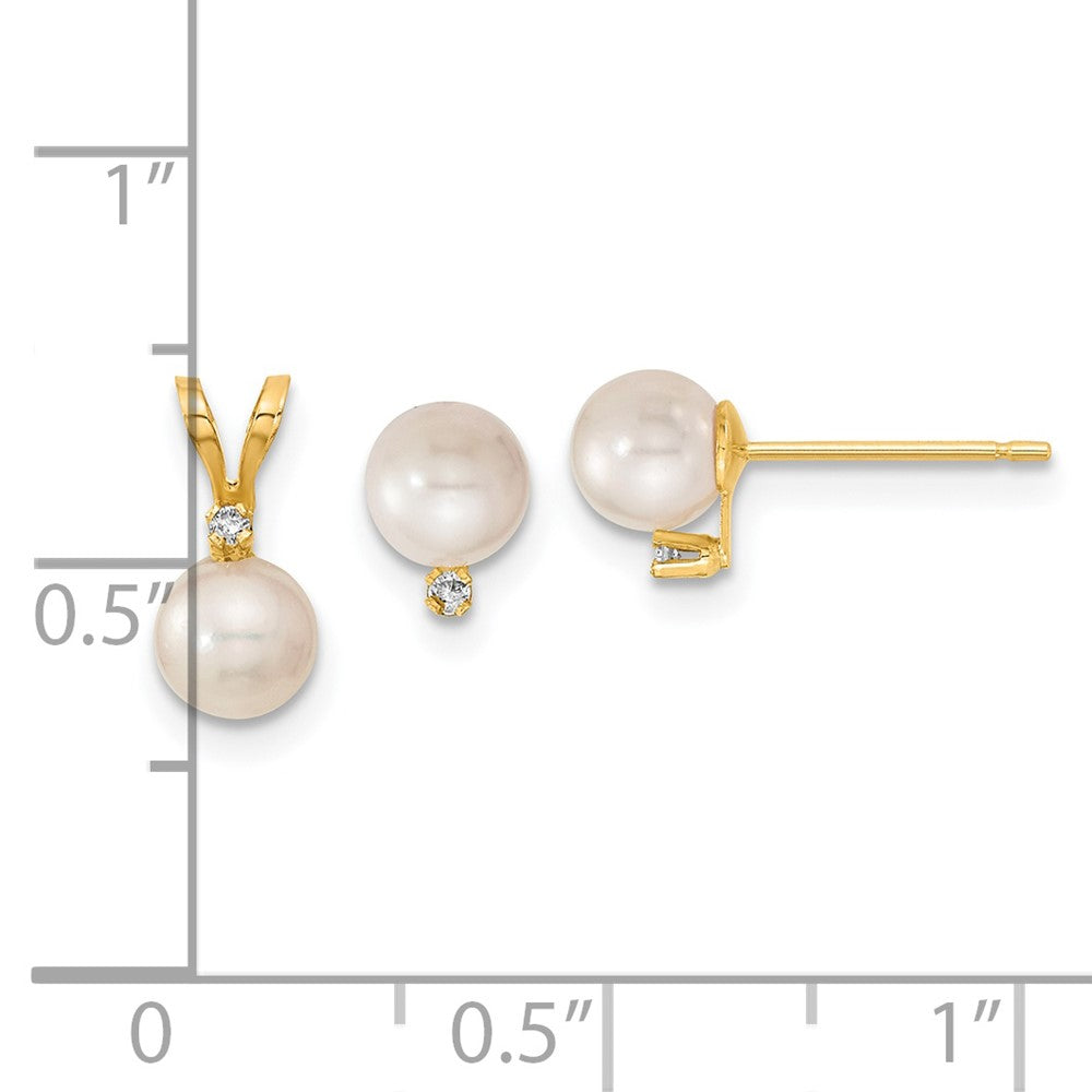 14K 5-6mm Saltwater Akoya Cultured Pearl & Dia. Earring & Pendant Set