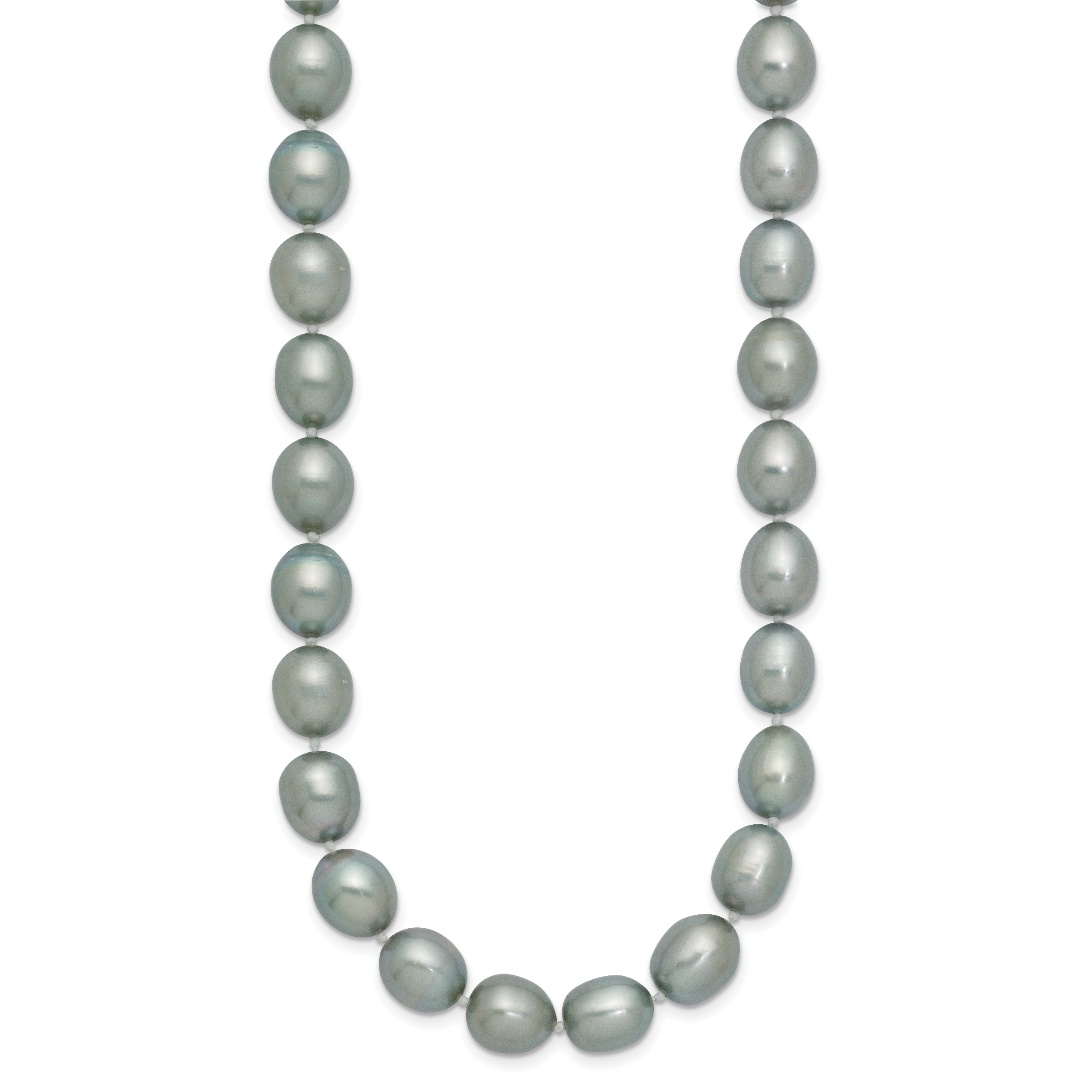 14k White Gold 8-9mm Grey Rice Freshwater Cultured Pearl 16 inch Necklace