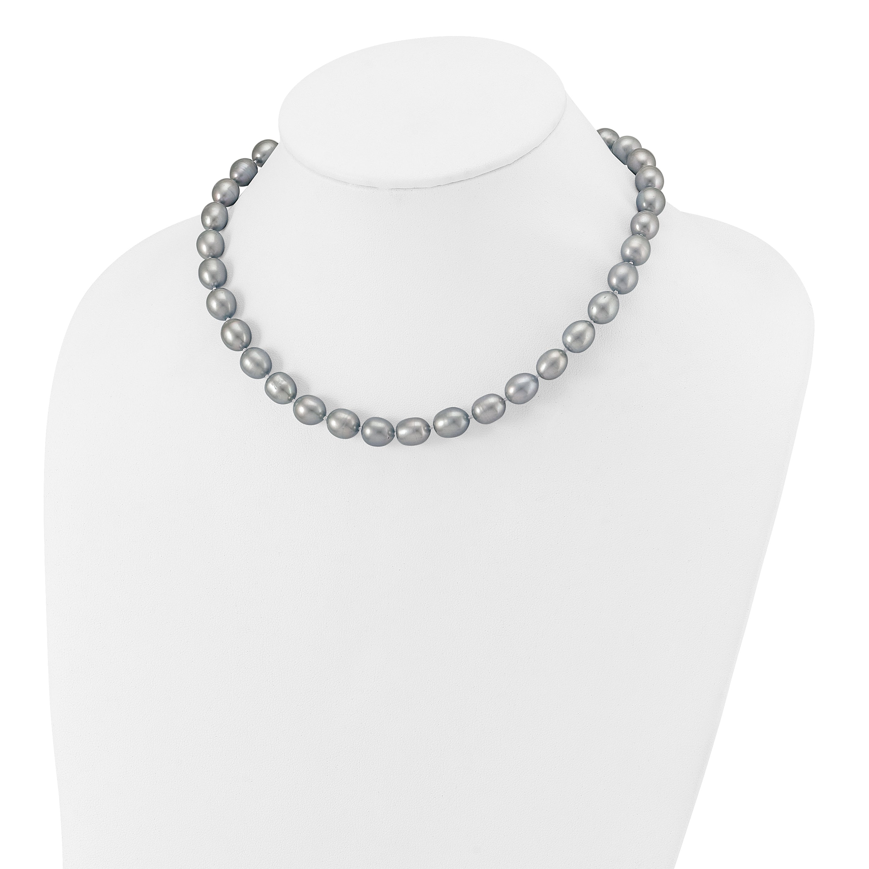 14k White Gold 8-9mm Grey Rice Freshwater Cultured Pearl 16 inch Necklace