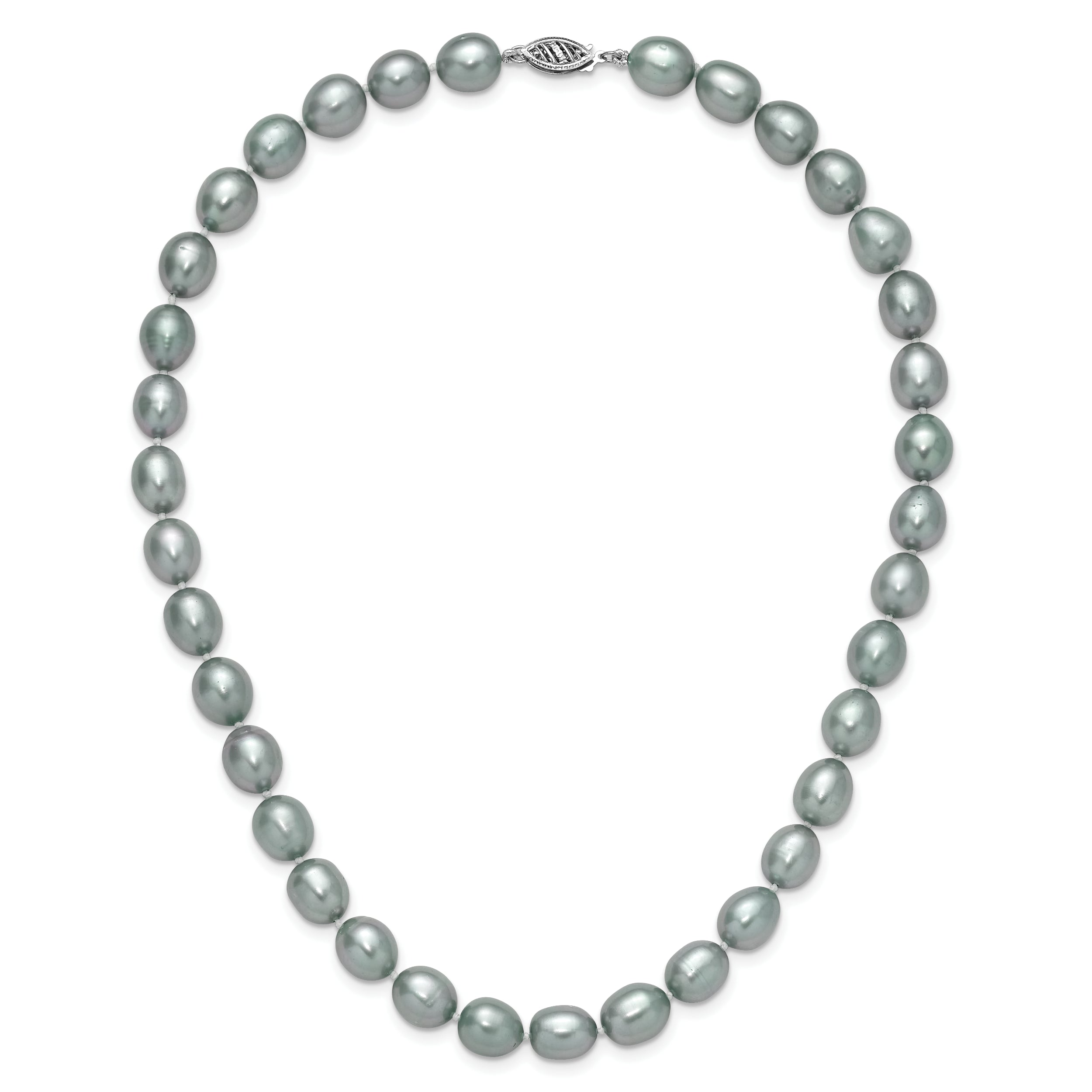 14k White Gold 8-9mm Grey Rice Freshwater Cultured Pearl 16 inch Necklace