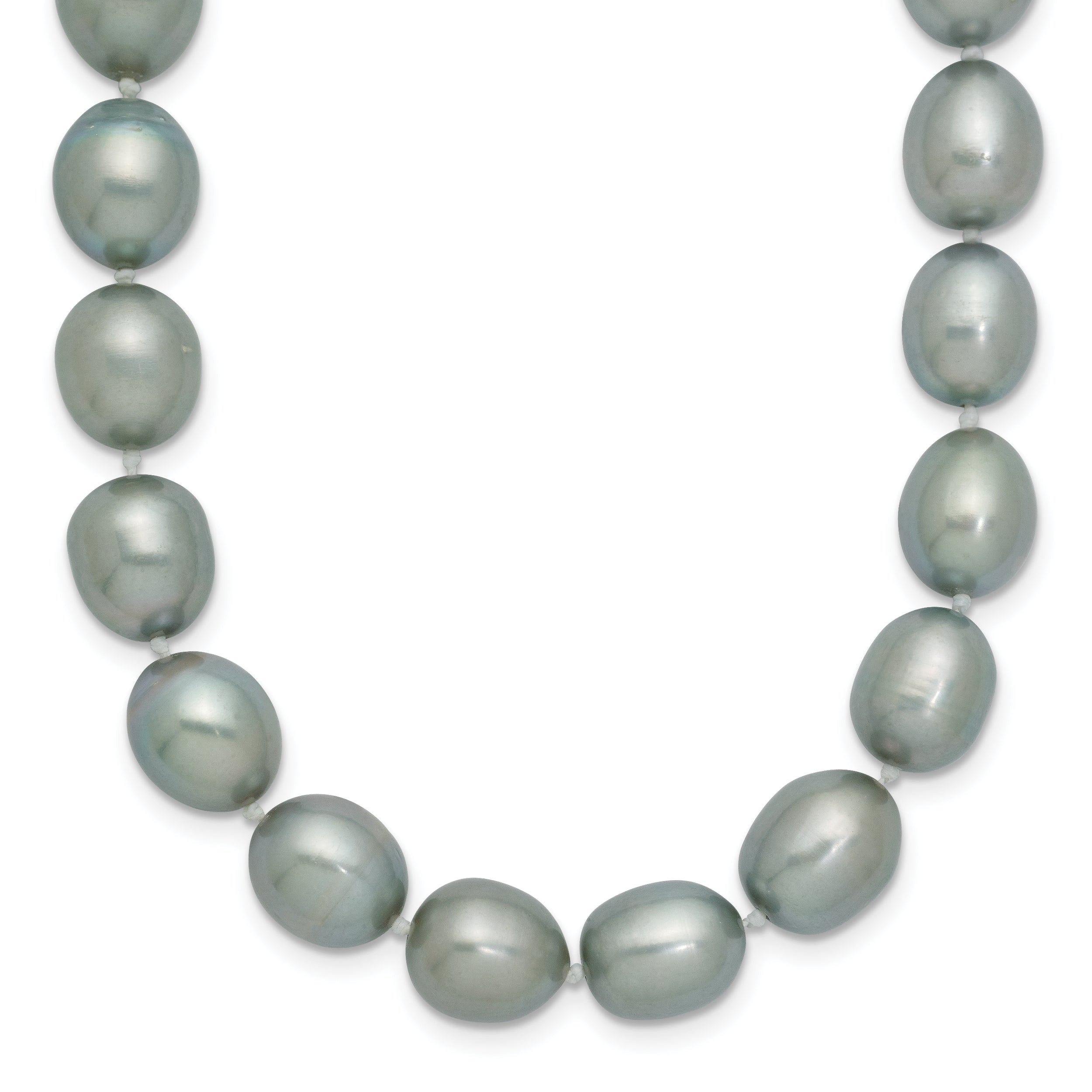 14k White Gold 8-9mm Grey Rice Freshwater Cultured Pearl 16 inch Necklace