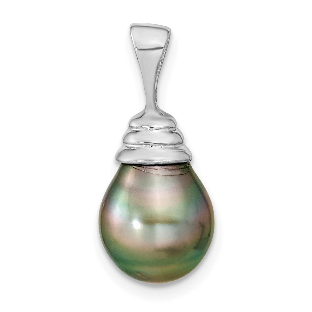14k White Gold 9-10mm Teardrop Saltwater Cultured Tahitian Pearl Pendant