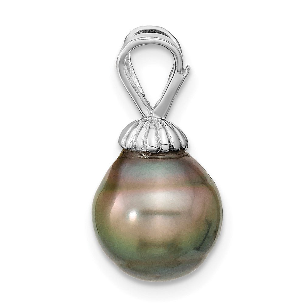 14k White Gold 9-10mm Teardrop Saltwater Cultured Tahitian Pearl Pendant