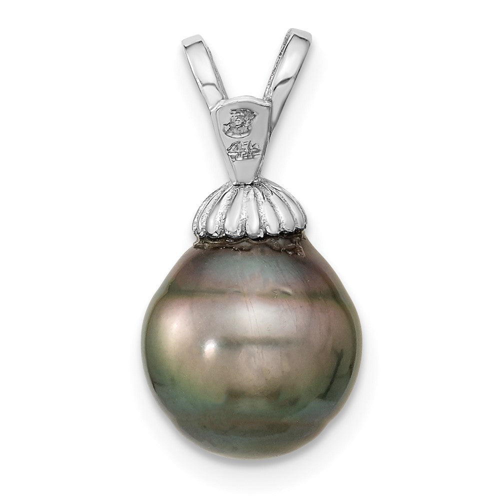 14k White Gold 9-10mm Teardrop Saltwater Cultured Tahitian Pearl Pendant