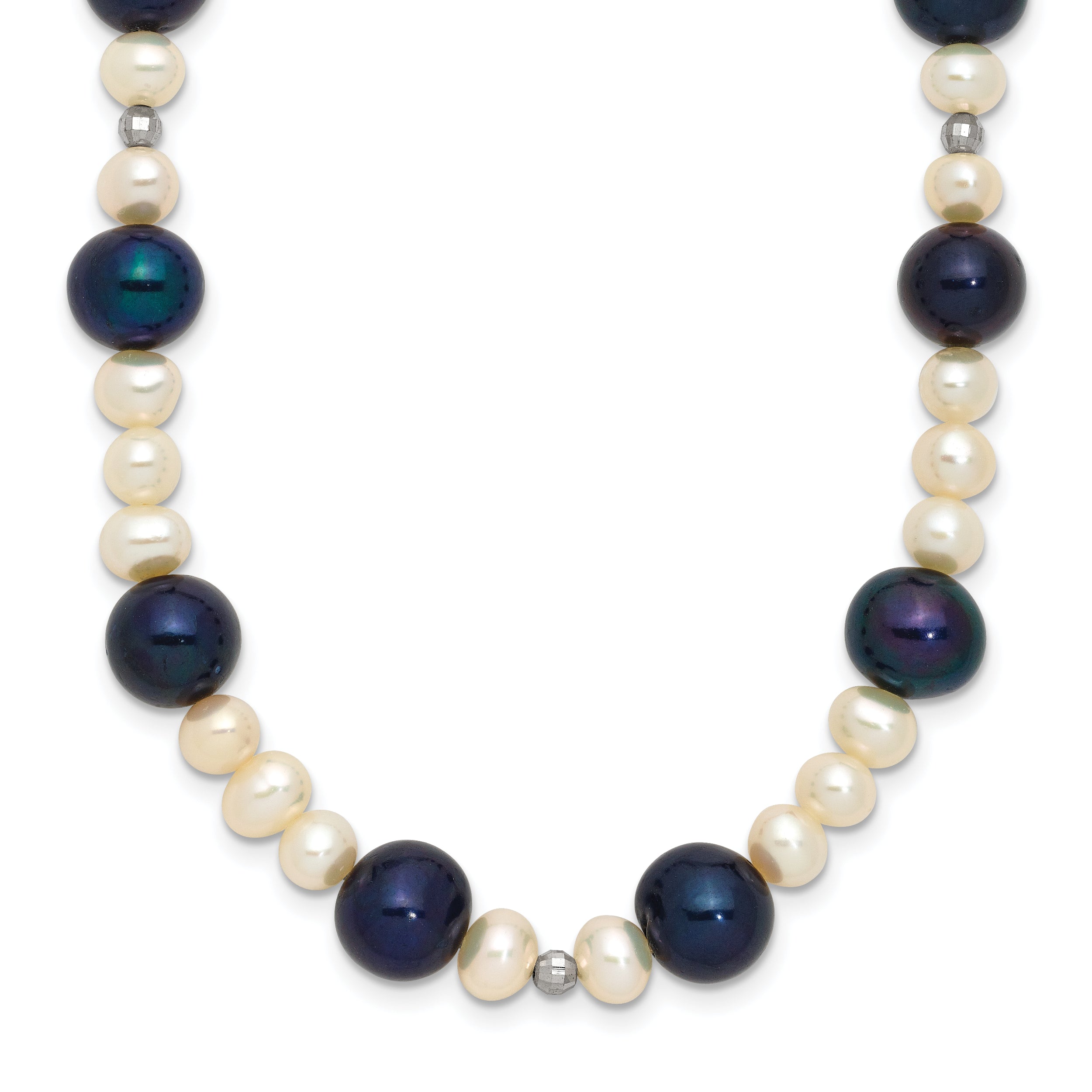 14k White Gold Black and White Semi-Round Freshwater Cultured and Mirror Bead 18 inch Necklace