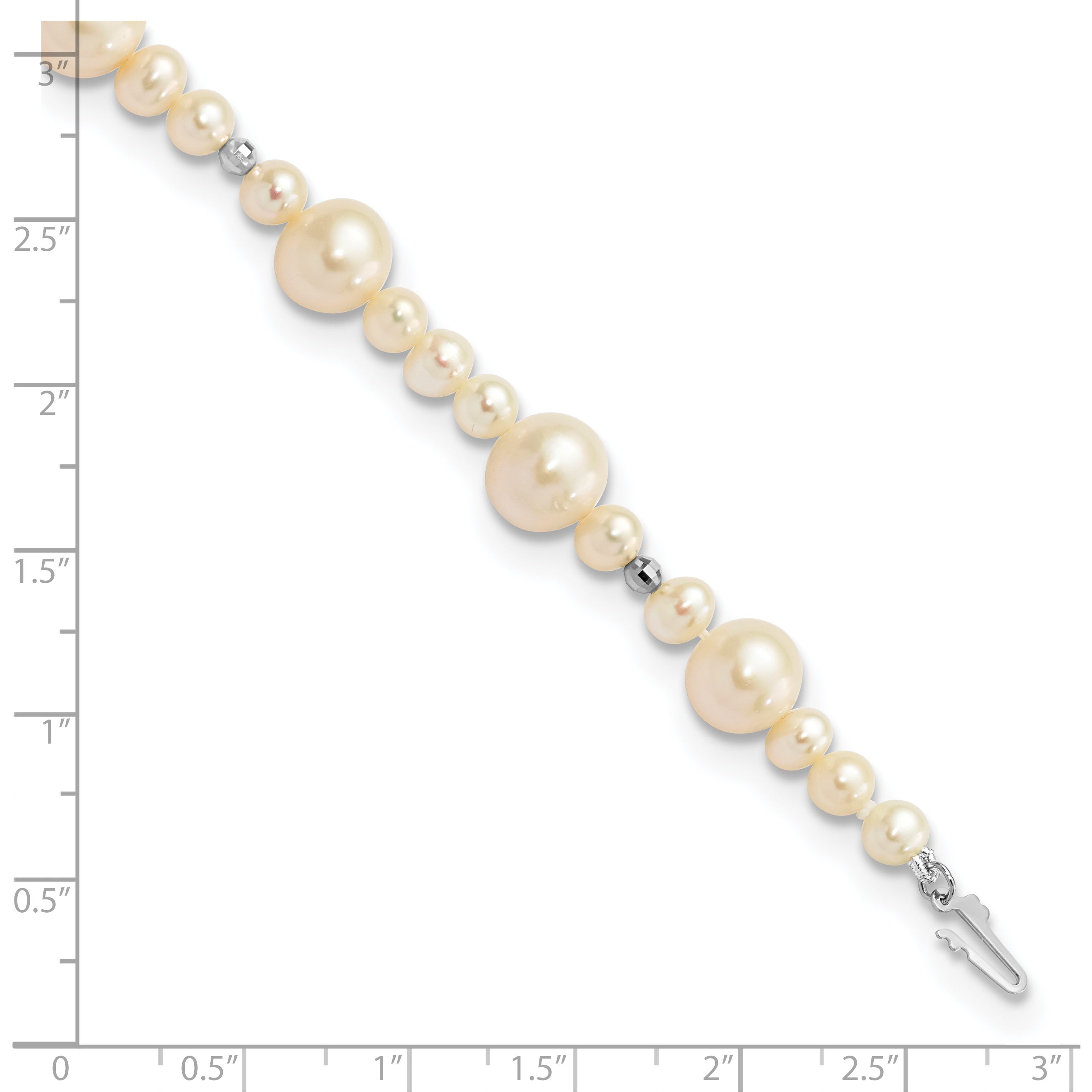 14k White Gold 5-9mm White Near-Round Freshwater Cultured Pearl Beaded 7.5 inch Bracelet