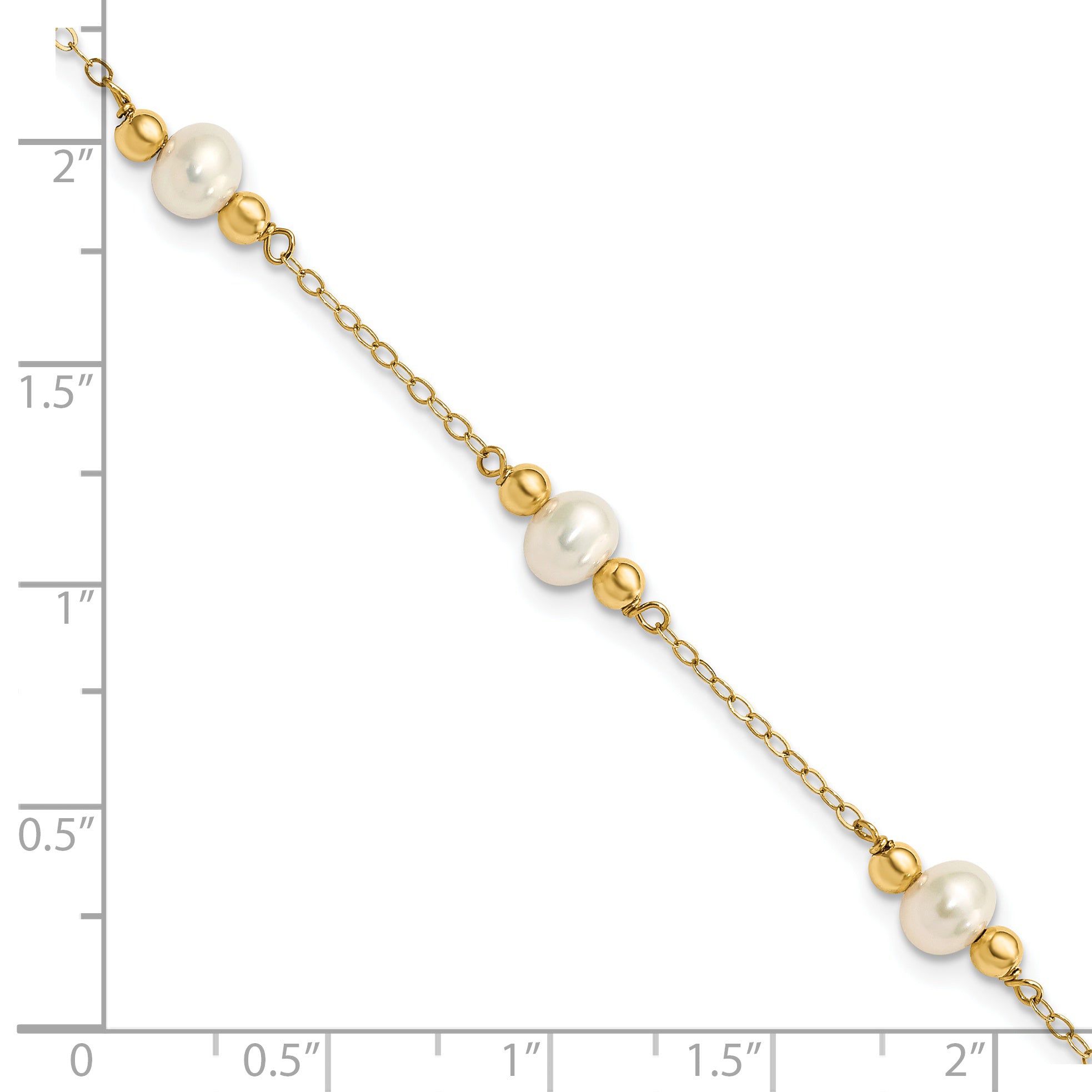 14k 5-6mm White Near-Round Freshwater Cultured Pearl Beaded 5-Station 7.5 inch Bracelet