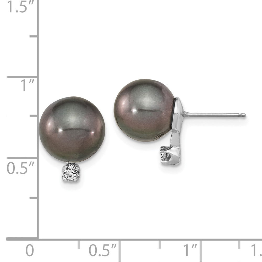 14k WG 9-10mm Rd Saltwater Cultured Tahitian Pearl .10ct Dia. Post Earring
