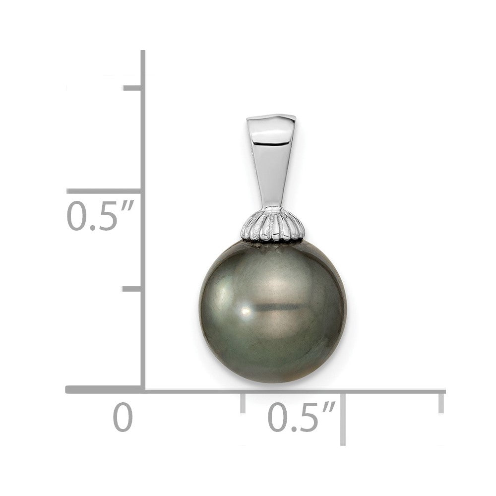14k WG 9-10mm Black Round Saltwater Cultured Tahitian Pearl Pendant