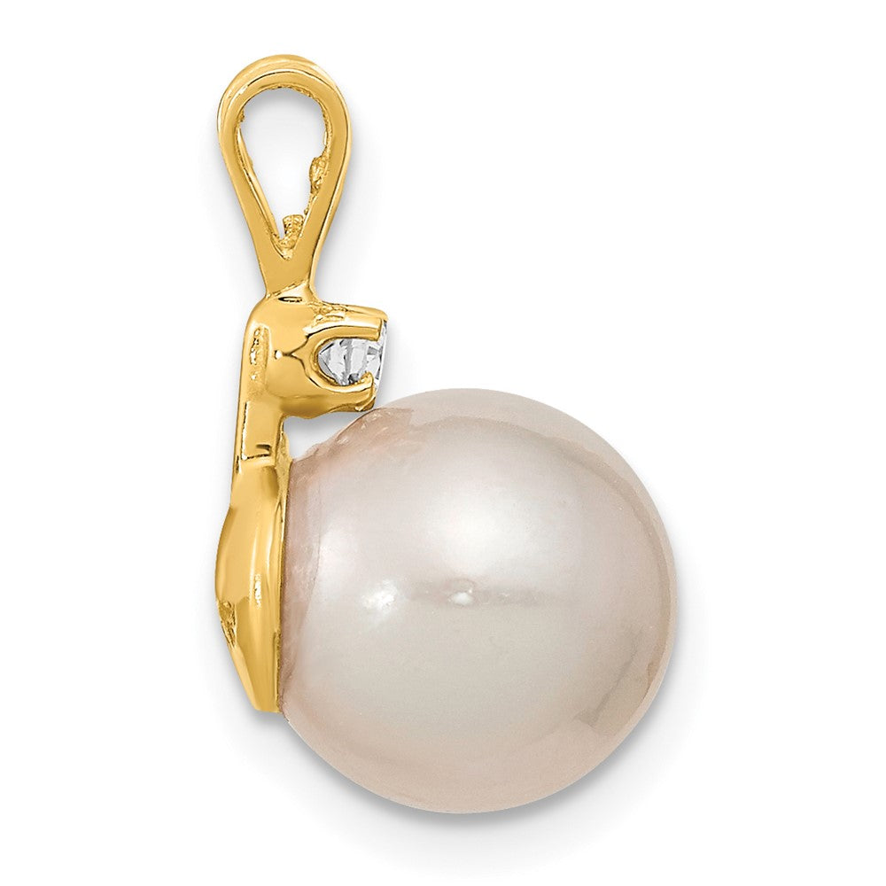 14k 9-10mm White Saltwater Cultured South Sea Pearl .05ct Diamond Pendant