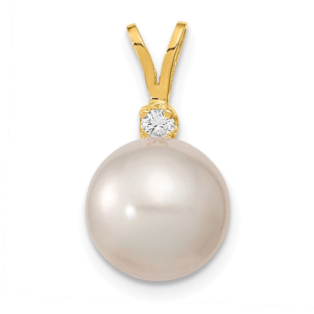 14k 9-10mm White Saltwater Cultured South Sea Pearl .05ct Diamond Pendant