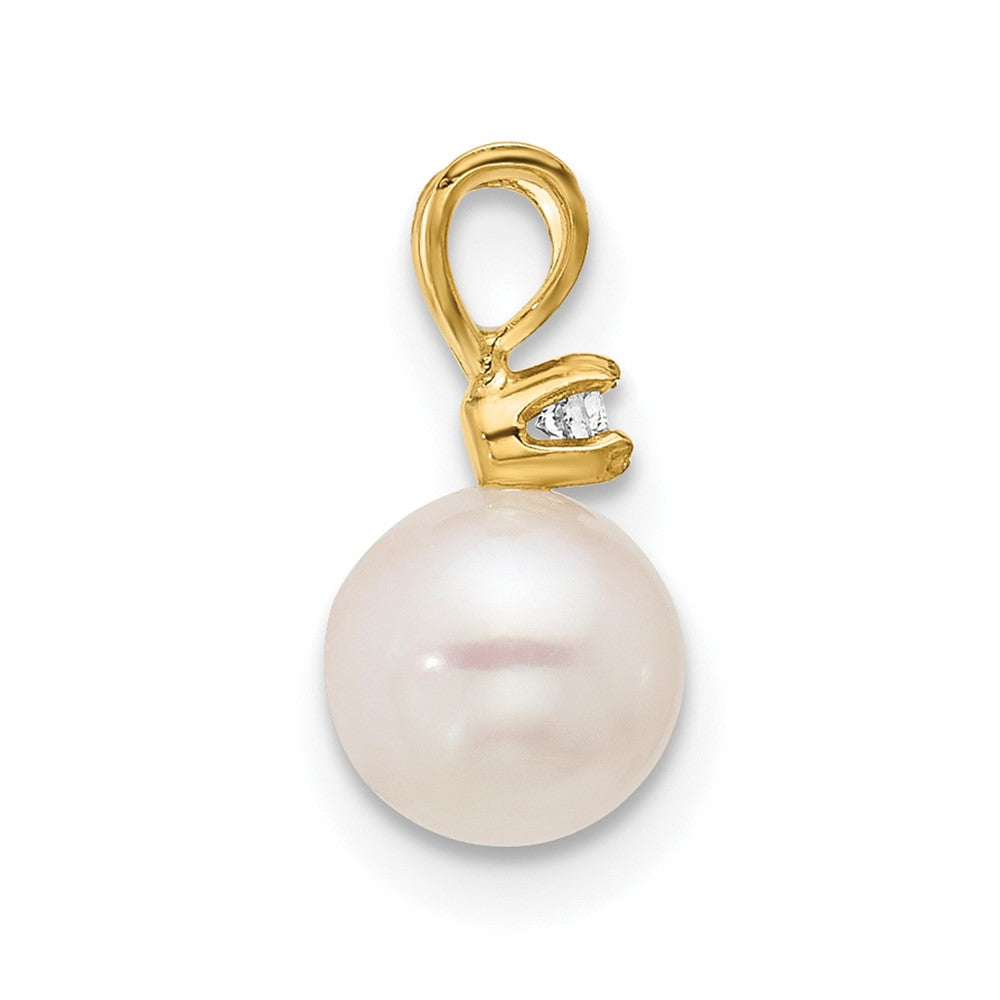 14k 6-7mm Round White Saltwater Akoya Cultured Pearl Diamond Pendant