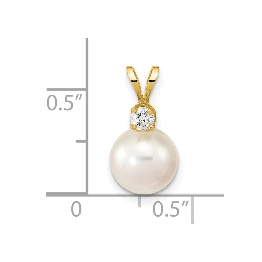 14k 8-9mm Round White Saltwater Akoya Cultured Pearl Diamond Pendant