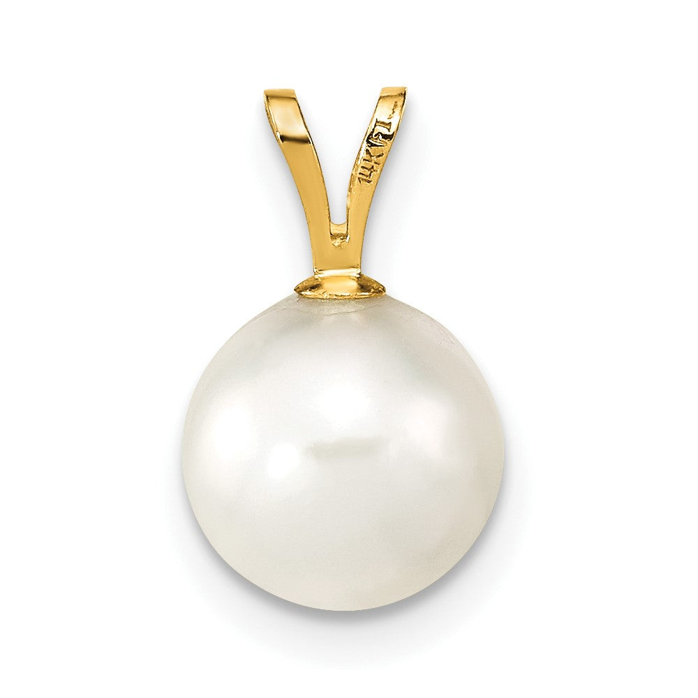 14k Gold 8-9mm Round White Saltwater Akoya Cultured Pearl Pendant