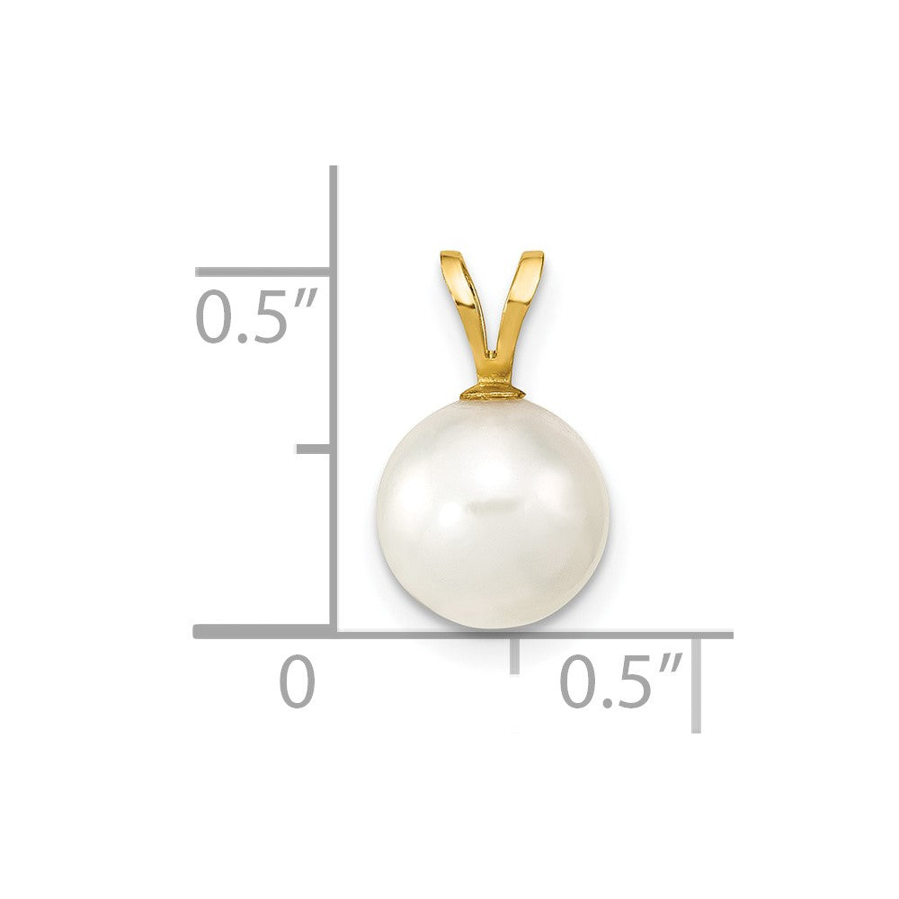 14k Gold 8-9mm Round White Saltwater Akoya Cultured Pearl Pendant