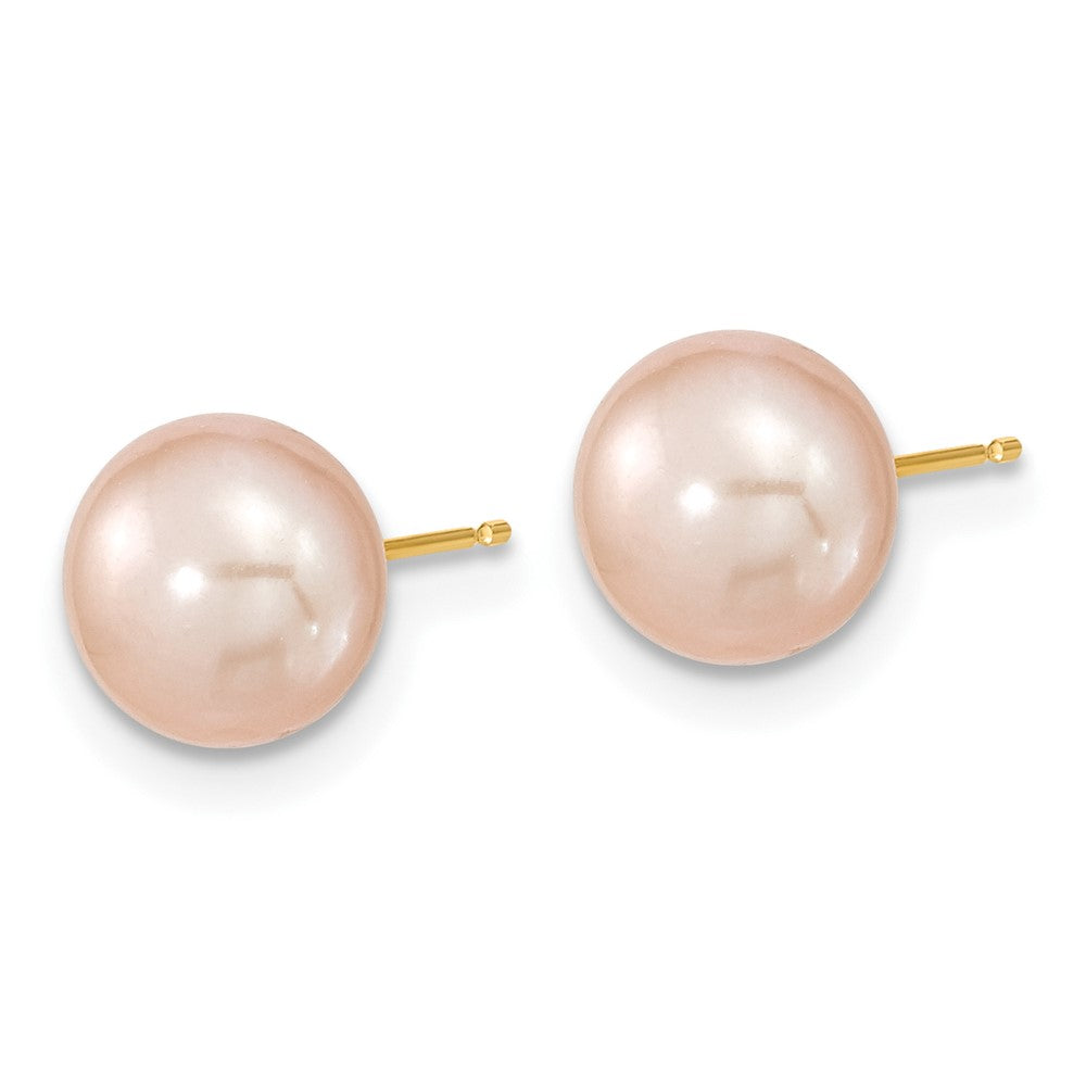 14k 7-8mm Near Round Pink FWC Pearl Necklace and Button Earring Set