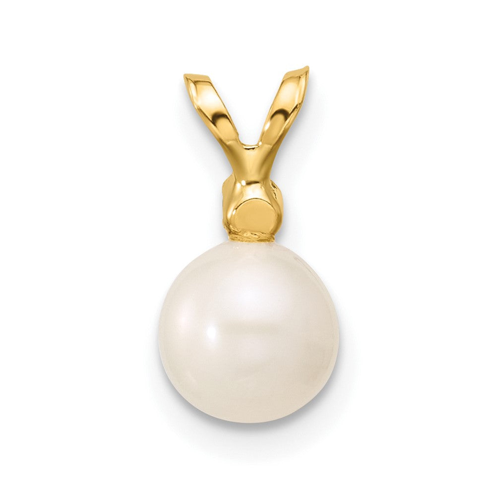 14k 6-7mm Round White Freshwater Cultured Pearl Diamond Pendant