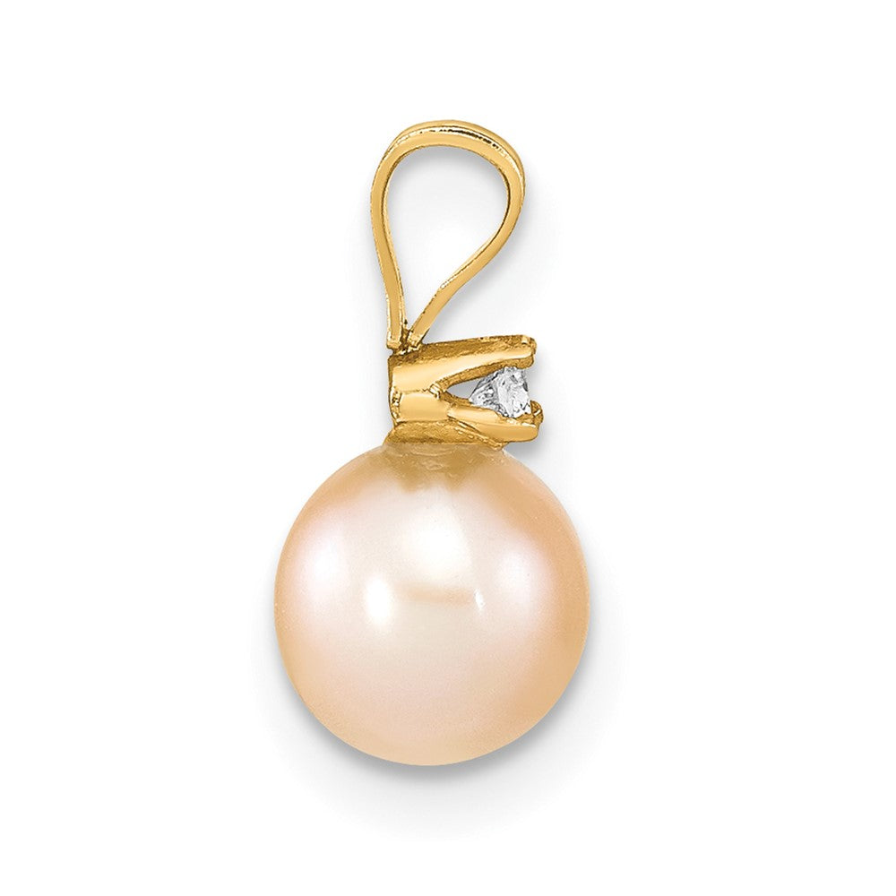 14k 6-7mm Round Pink Freshwater Cultured Pearl Diamond Pendant