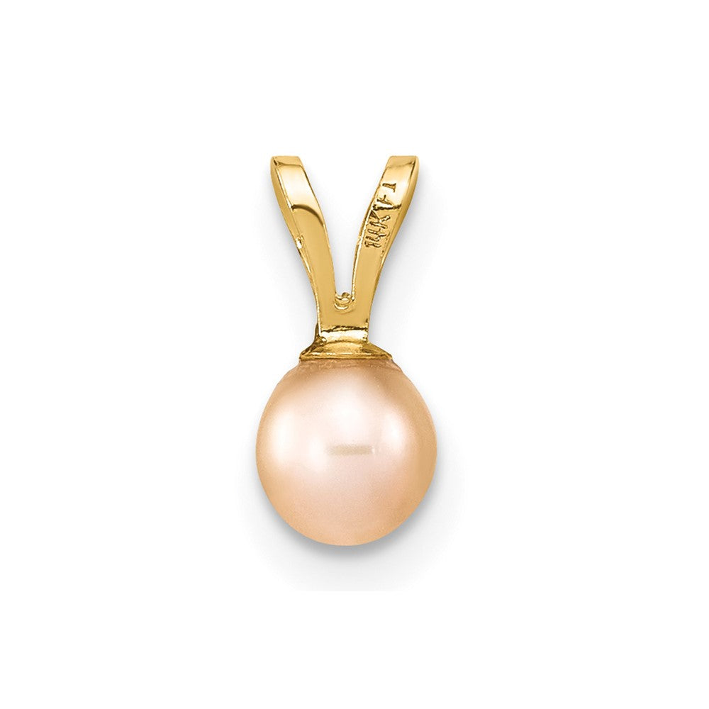 14k Gold 4-5mm Pink Round Freshwater Cultured Pearl Pendant